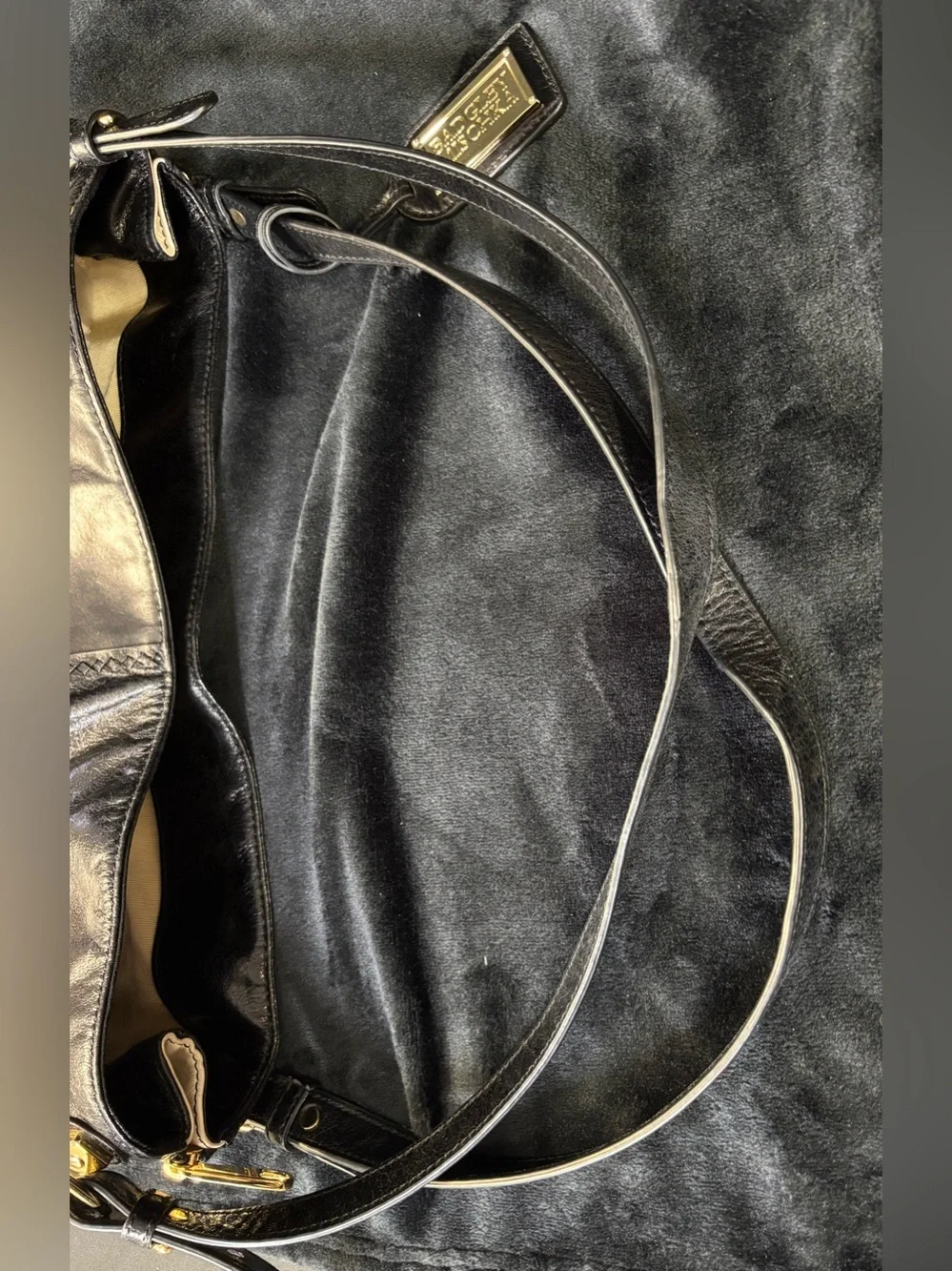 Badgley Mischka Black Genuine Leather Expandable Tote Shoulder Bag